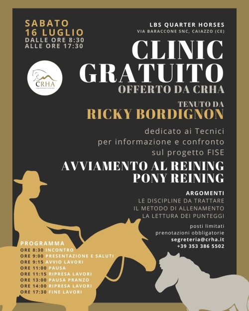 Avviamento al Reining e Pony Reining: Clinic gratuito riservato ai Tecnici!